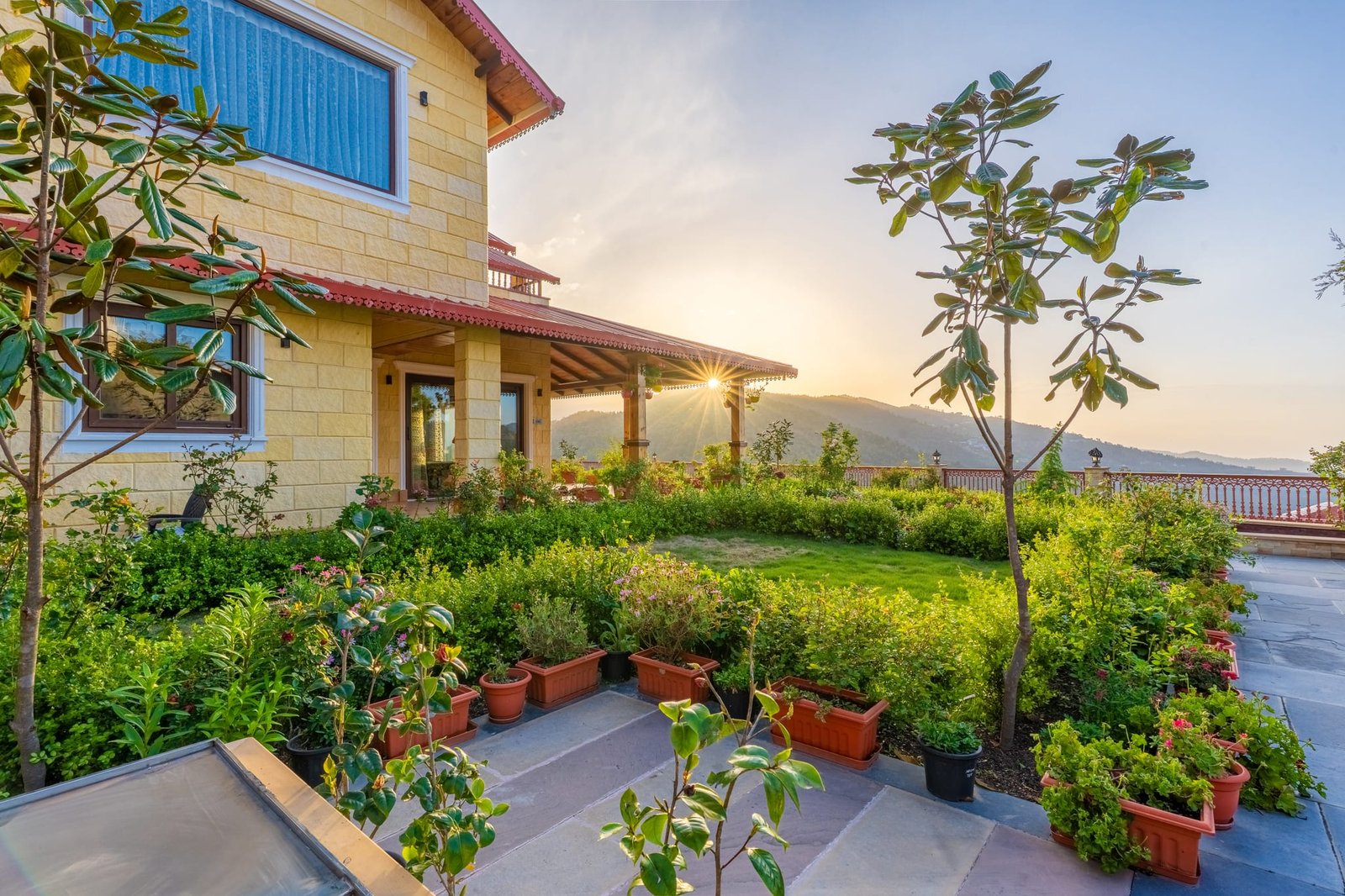 Lush private lawn and garden at The Mukteshwar Bungalow