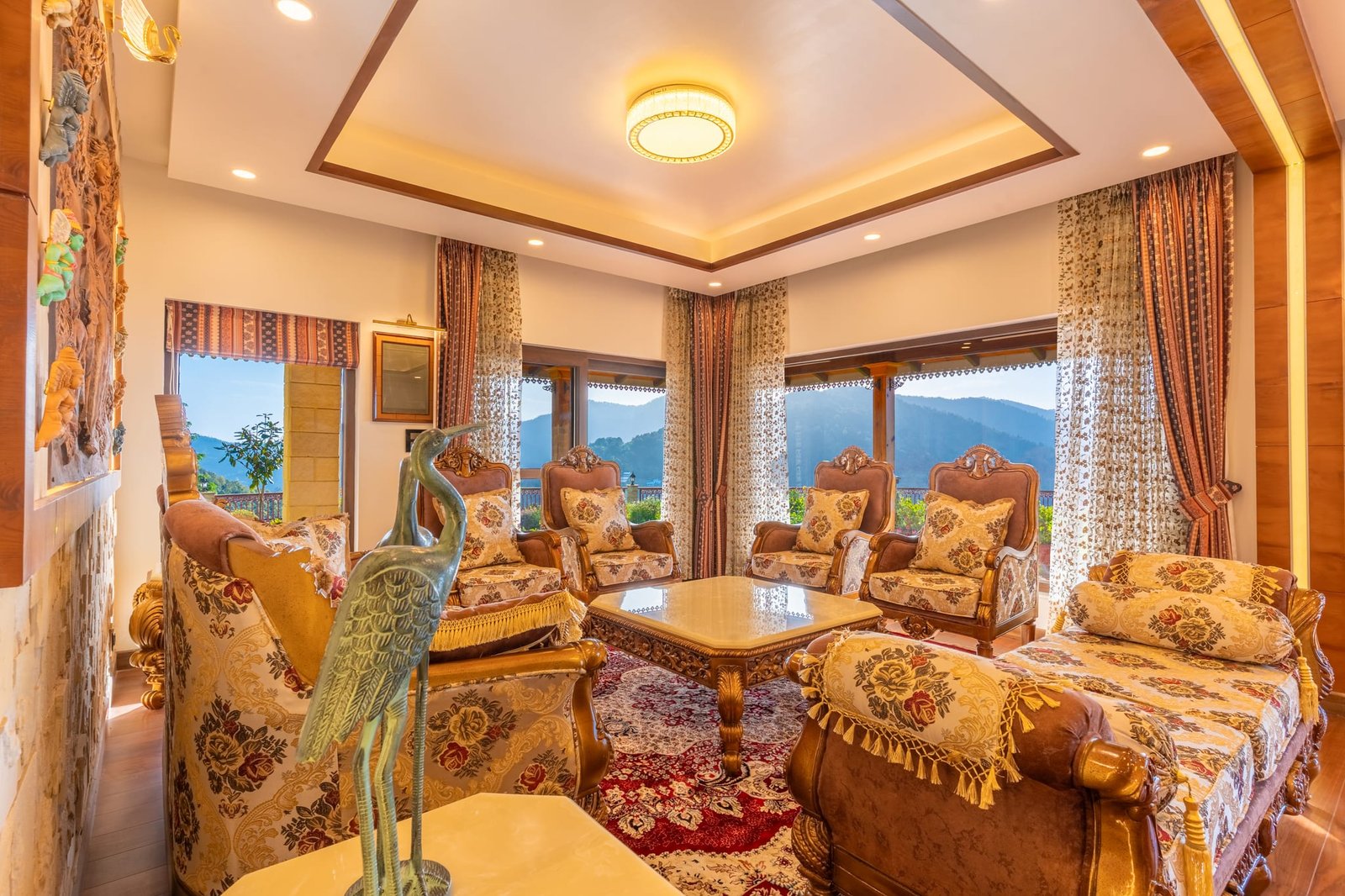 Indoor dining and living setup at The Mukteshwar Bungalow