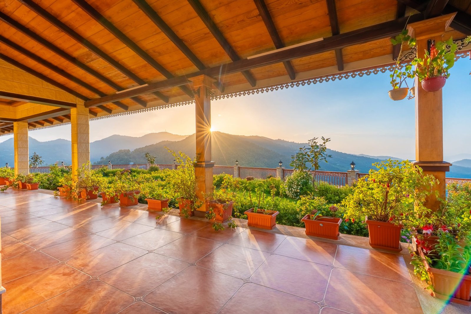 Open sun deck terrace at The Mukteshwar Bungalow